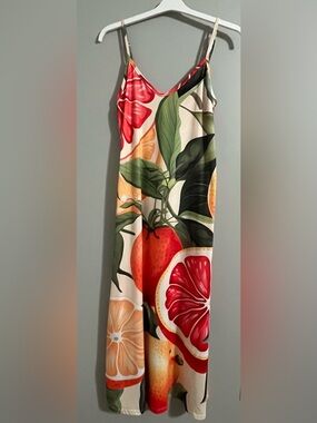 Tropical Citrus Slip Dress with Fruit Print